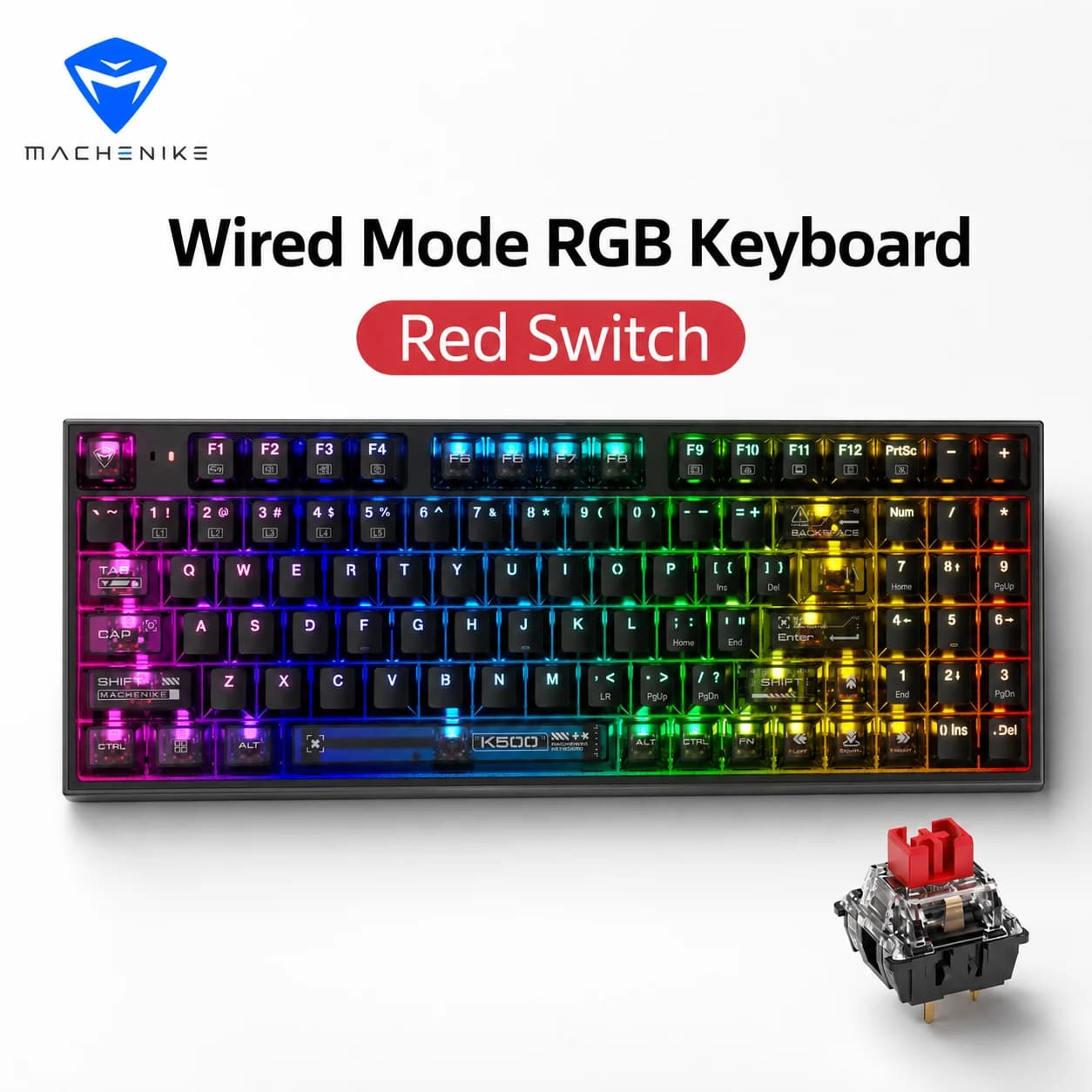 Machenike K500-B94 V2 Wired Mechanical Keyboard 94 Keys Hot Swappable RGB Gaming Keyboard Transparent Keycaps for PC Laptop