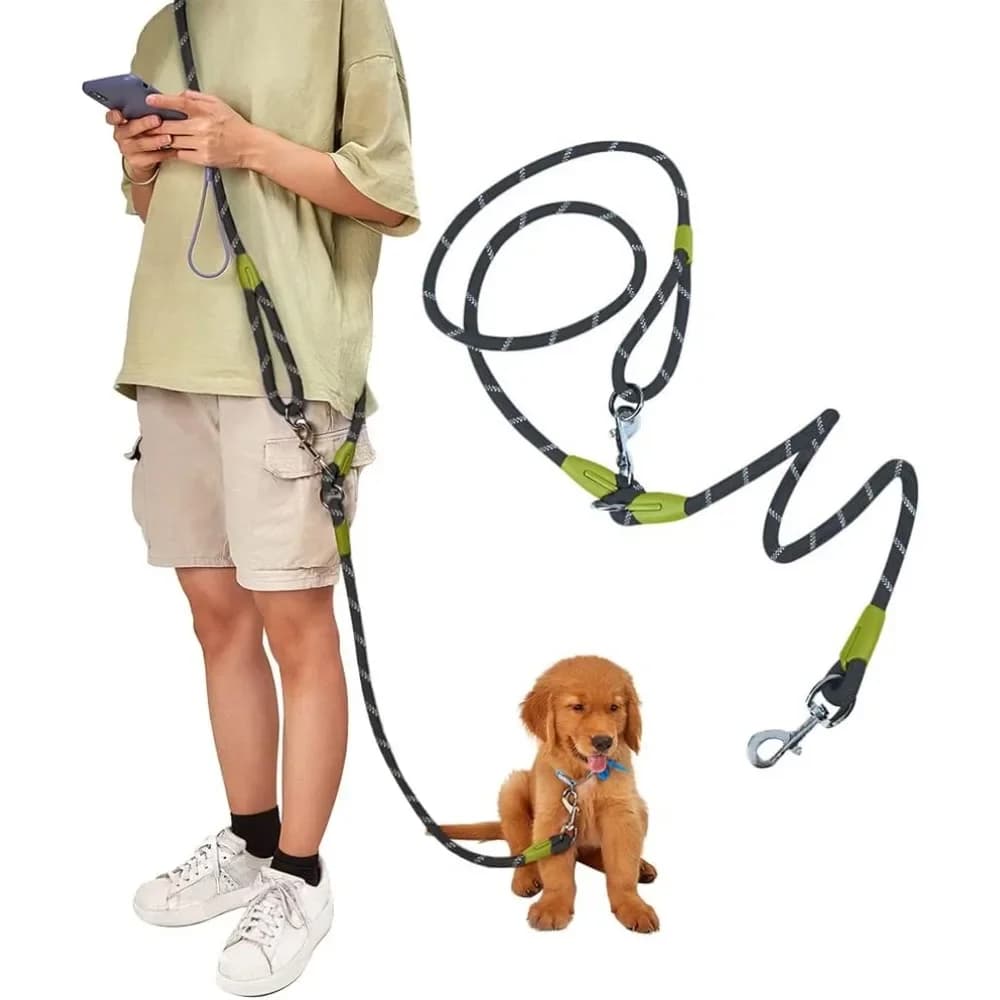 Guinzaglio per Cani a Mani Libere Pawstrip, Corda da Vita e Tracolla con Guinzaglio Scorrevole, Resistente per 2 Cani, in Nylon Riflettente, per Escursionismo
