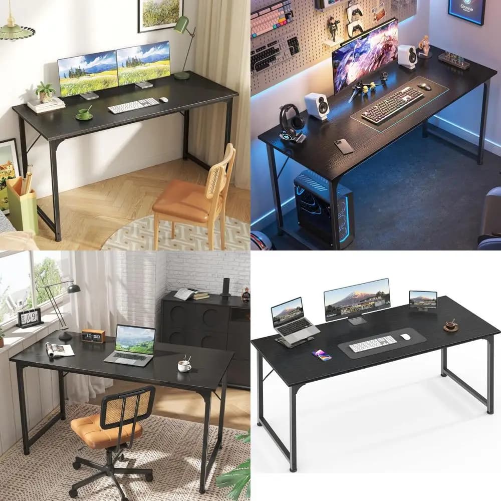 Scrivania spaziosa da 55 pollici per casa e ufficio, ideale per gaming, scrittura e studio, con ampio spazio per le gambe e robusta struttura in metallo nero