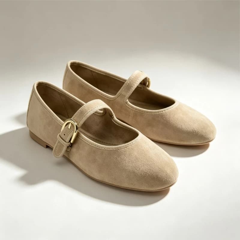 Mary Jane Women's Shoes Vintage in Suede Comfortable with Round Toe and Strap with Anti-slip Buckle Autumn 2026 Brown Retro Low Office Shoes
