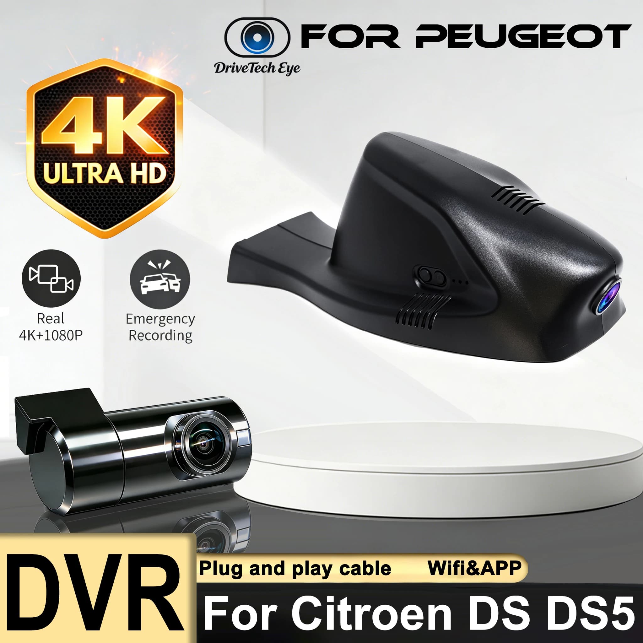 New Plug and Play Car DVR Dash Cam Recorder Wi-Fi GPS 4K 2160P For Citroen DS5 DS 5 2011 2012 2013 2014 2015 2016 2017 2018