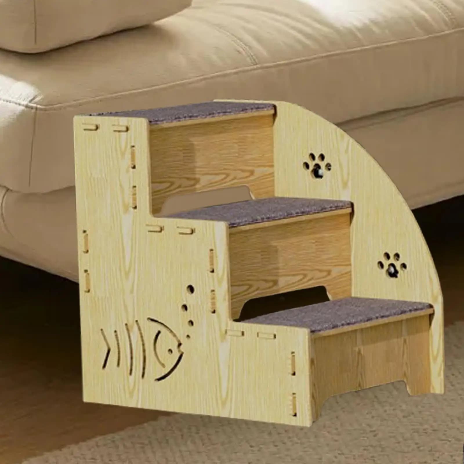 Scala per Cani in Legno a 3 Gradini, Antiscivolo, Smontabile, Portatile, per Cani Anziani, Letti Alti, Auto, Interni