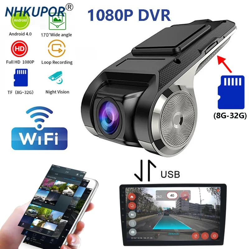 HD USB + Wifi Car Dash DVR Record fotocamera anteriore Video 170 ° registratore automatico per Android Radio Multimedia Player sorveglianza ADAS