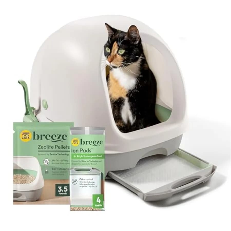 Purina Breeze Kit Sistema Lettiera per Gatti Coperta con Lettiera in Pellet, Lettiera con Coperchio e Tappetini per Lettiera