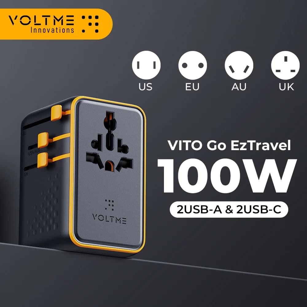 VOLTME PD 100W Adattatore da viaggio universale Dual USB C + USB-A con presa CA Caricatore per telefono cellulare Caricatore PD per iPhone 16 15 Xiaomi