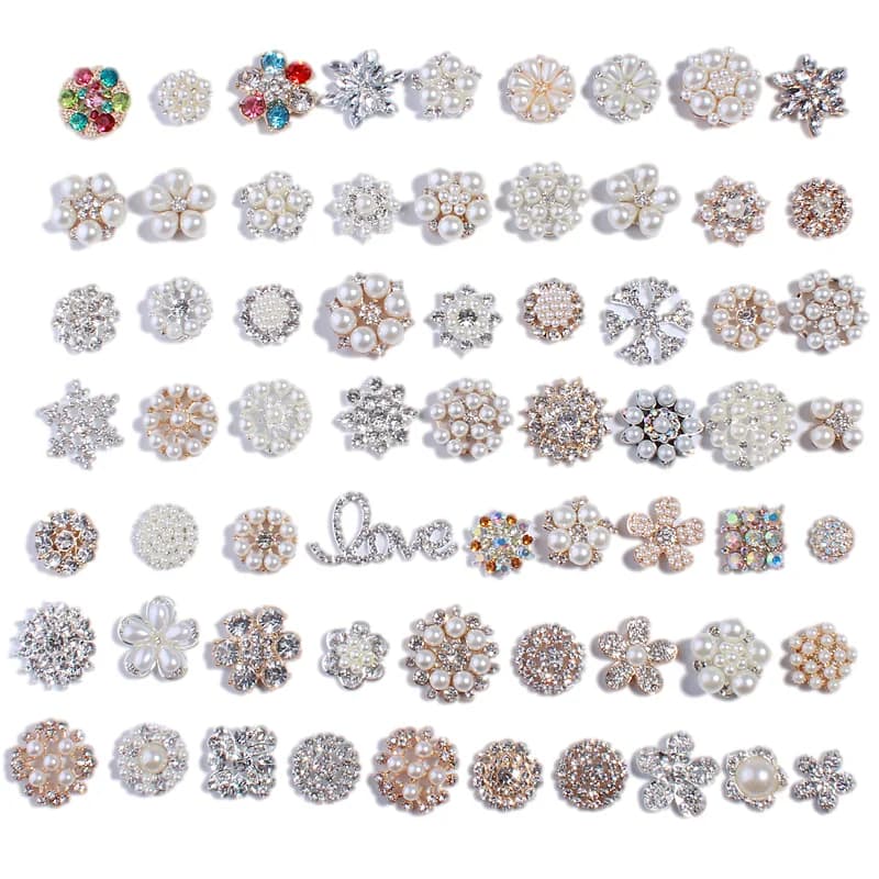 Bottoni con strass in cristallo argento alla moda chic con perle avorio per panno per scarpe Bottone in vetro trasparente per invito a nozze