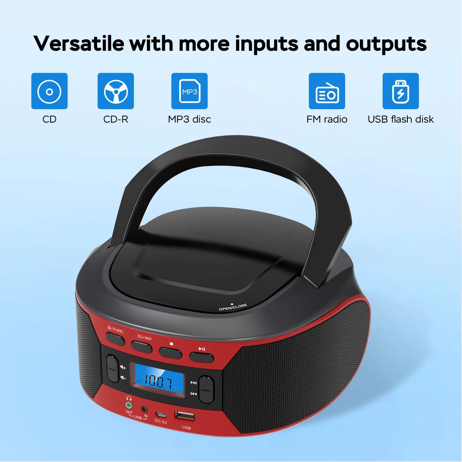 Lettore CD Display digitale Bluetooth Ingresso AUX Supporto Cuffie Porta USB Lettore MP3 portatile multifunzionale per i viaggi