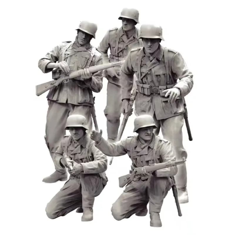 Kit modello di figura in resina in scala 1/35 Fanteria in miniatura per hobby militare (5 figure) Autoassemblato non verniciato