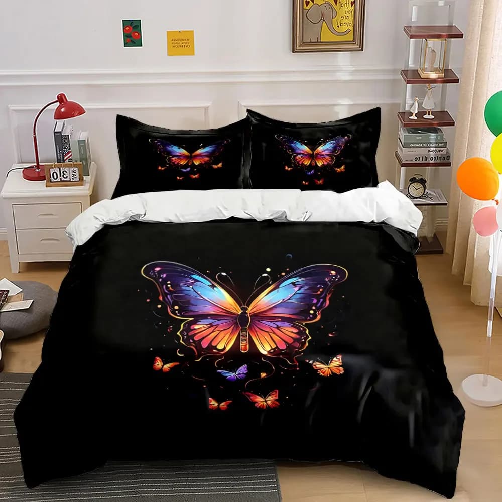 Set da parete con farfalle colorate, set di biancheria da letto con copripiumino morbido e confortevole, include 1 copripiumino e 2 federe, regalo