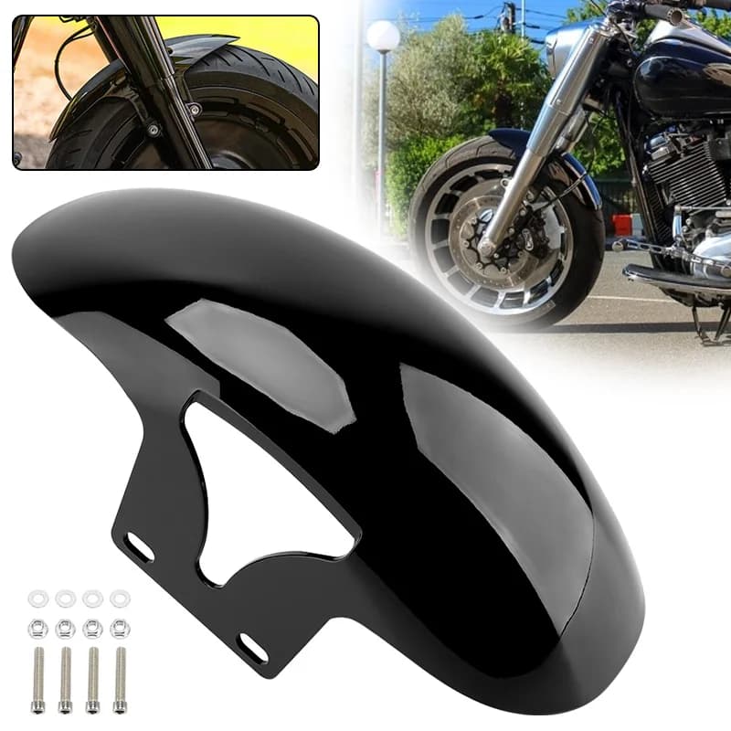 Accessori moto per Harley Softail M8 Fatboy FLFBS FLFB 2018-up Parafango anteriore Parafanghi corti Copertura protettiva Nero lucido