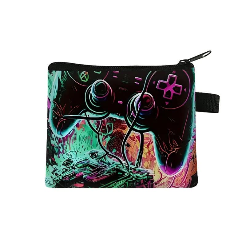 Portamonete per Bambini a Forma di Controller di Gioco, Mini Borsa Portachiavi, Porta Auricolari, Portafoglio in Poliestere con Cartoni Animati, Porta Carte per Donne
