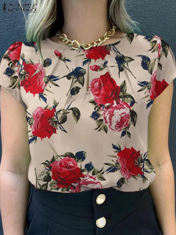 Summer Bohemian Summer Short Sleeves Vintage Women's Floral Printed Shirt Party Shirts Casual Beach Tunica Blusas 2024