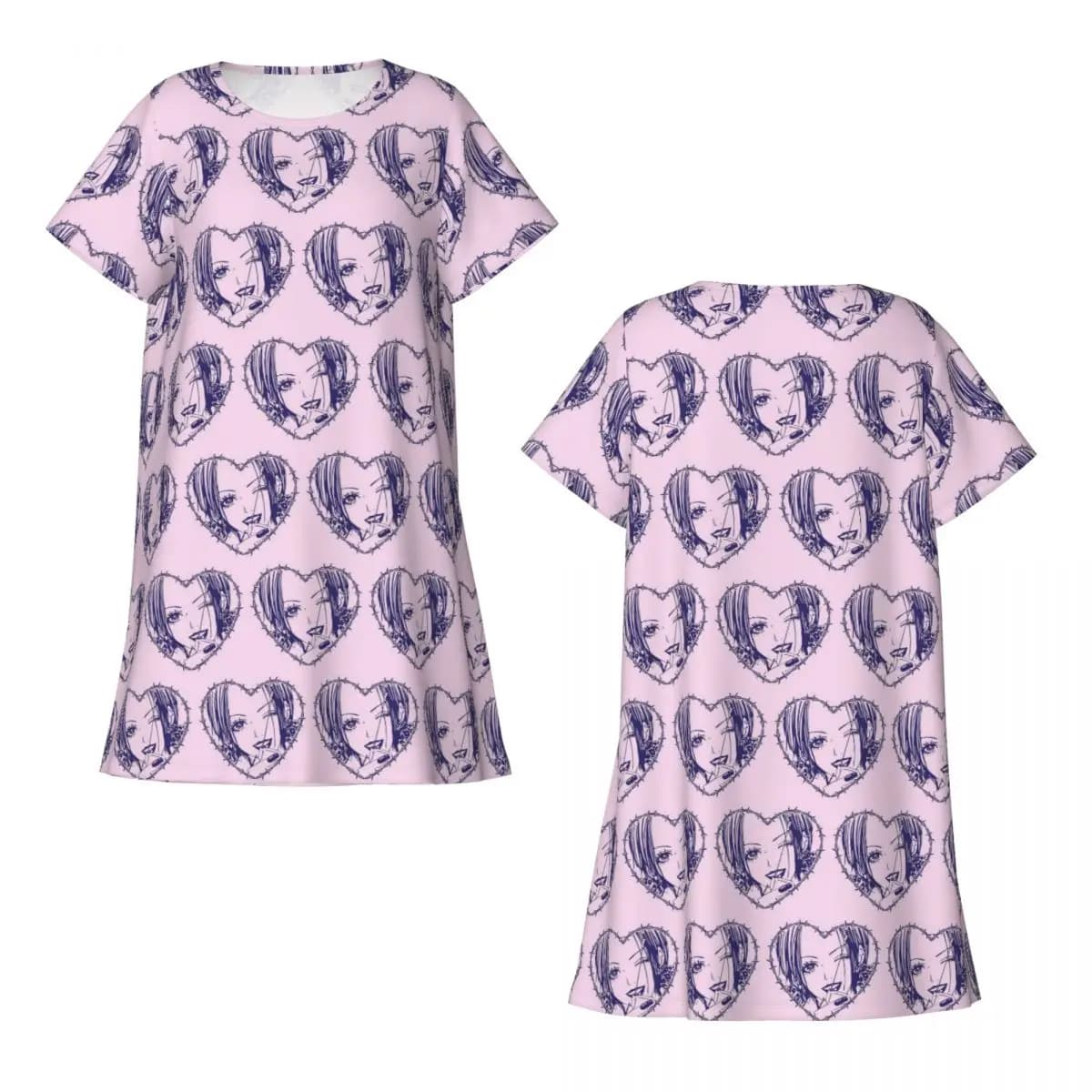 Nana Osaki Barbed Wire Heart Spread Short Sleeves Nightdress For Sleeping Women Short Sleeve Nightgowns Loose Pajama Dress