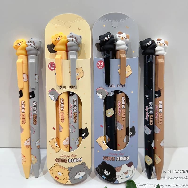 2 pezzi di penne per gatti carini, penna gel estetica con inchiostro nero, penna a sfera, cancelleria, accessori per ufficio, materiale scolastico, kit regalo