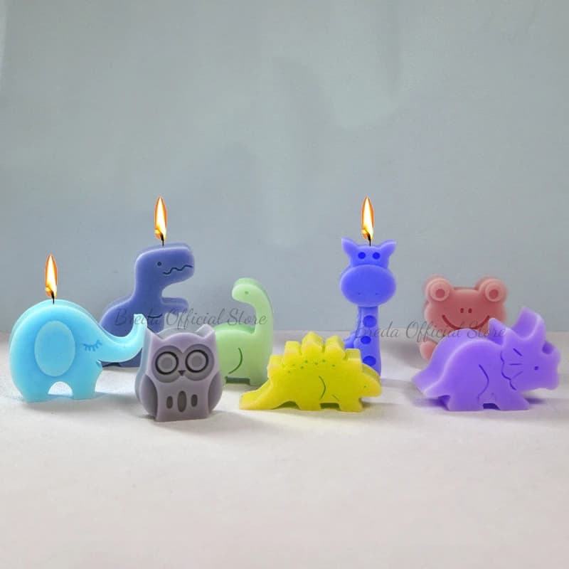 Stampo per candele in silicone per animali 3D Dinosauro Giraffa Elefante Sapone Candela Strumento per la creazione di gesso Stampo in silicone fai da te fatto a mano per bambini