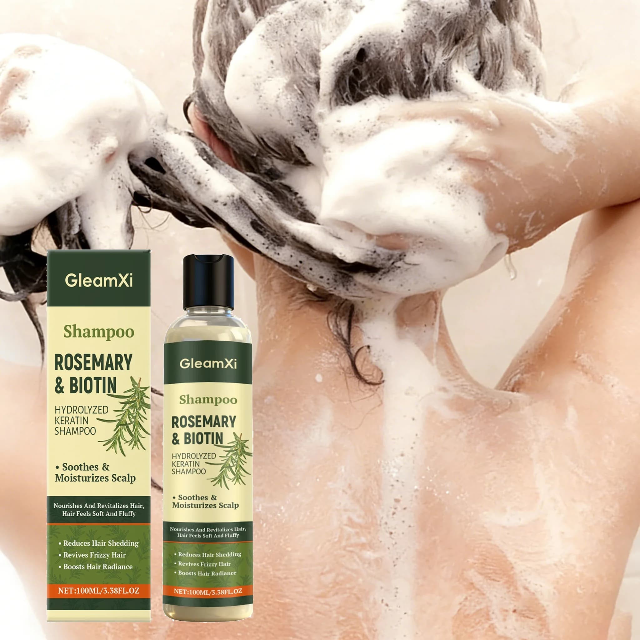 Shampoo al Rosmarino e Biotina per la Ricrescita dei Capelli, Rimozione della Forfora, Controllo del Sebo, Rafforzamento delle Radici, Idratante e Anti-Caduta