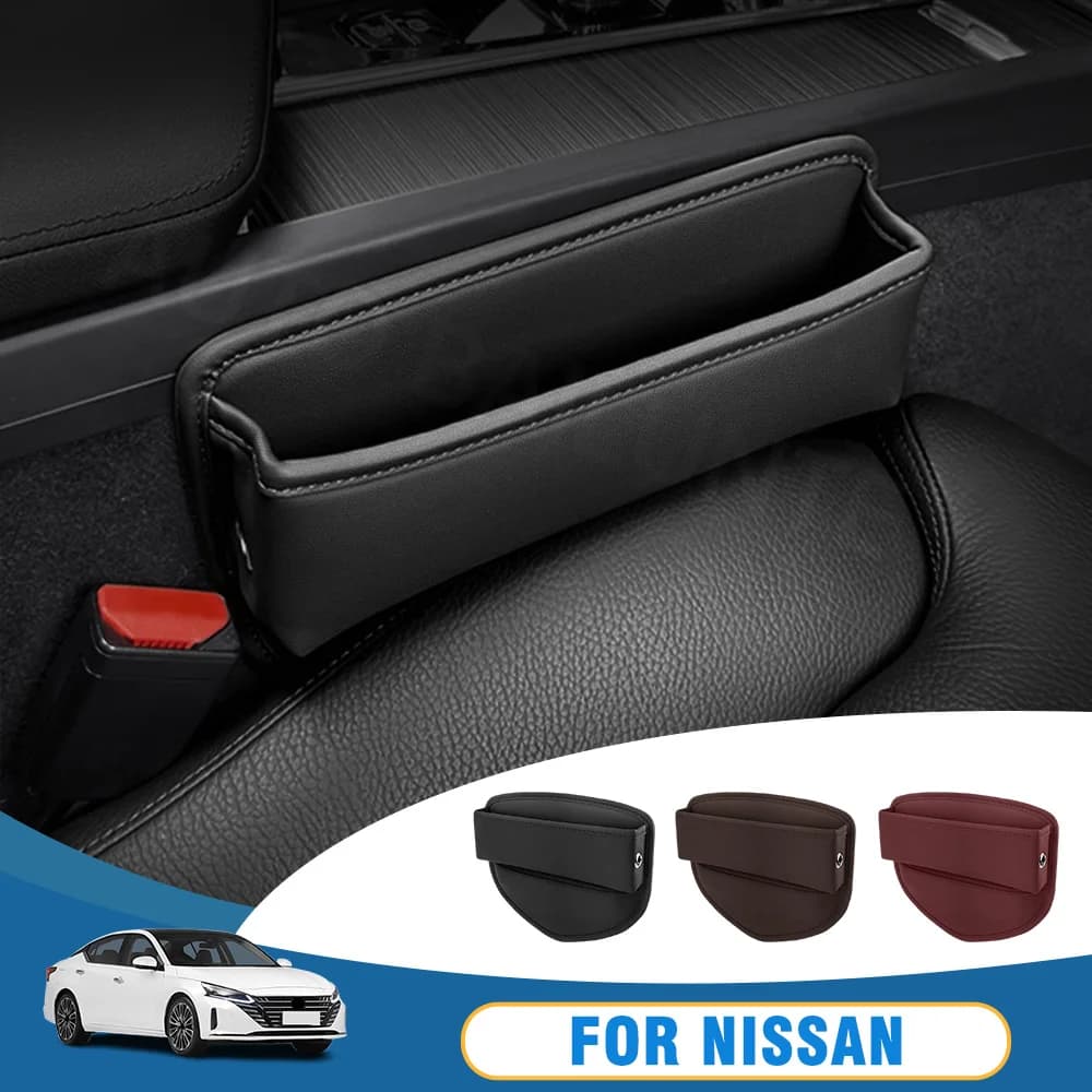 Seggiolino auto Gap Organizer Scatola di immagazzinaggio in pelle per Nissan Qashqai Juke X-Trail Ariya Patrol Kicks Murano Leaf Sentra Accessori