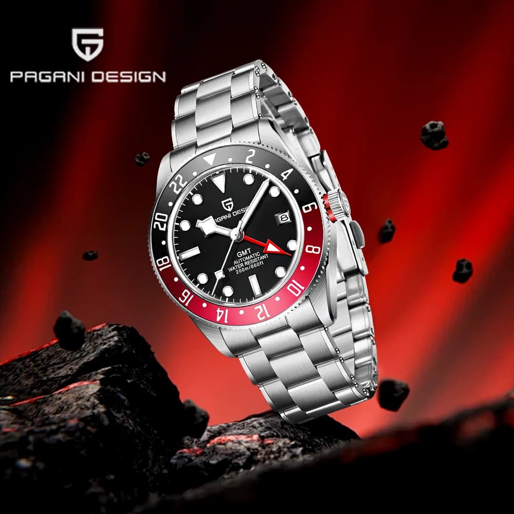 Nuovo Orologio Meccanico da Uomo Pagani Design GMT 2026, Orologio Automatico di Lusso con Vetro Zaffiro, Luminoso, Subacqueo