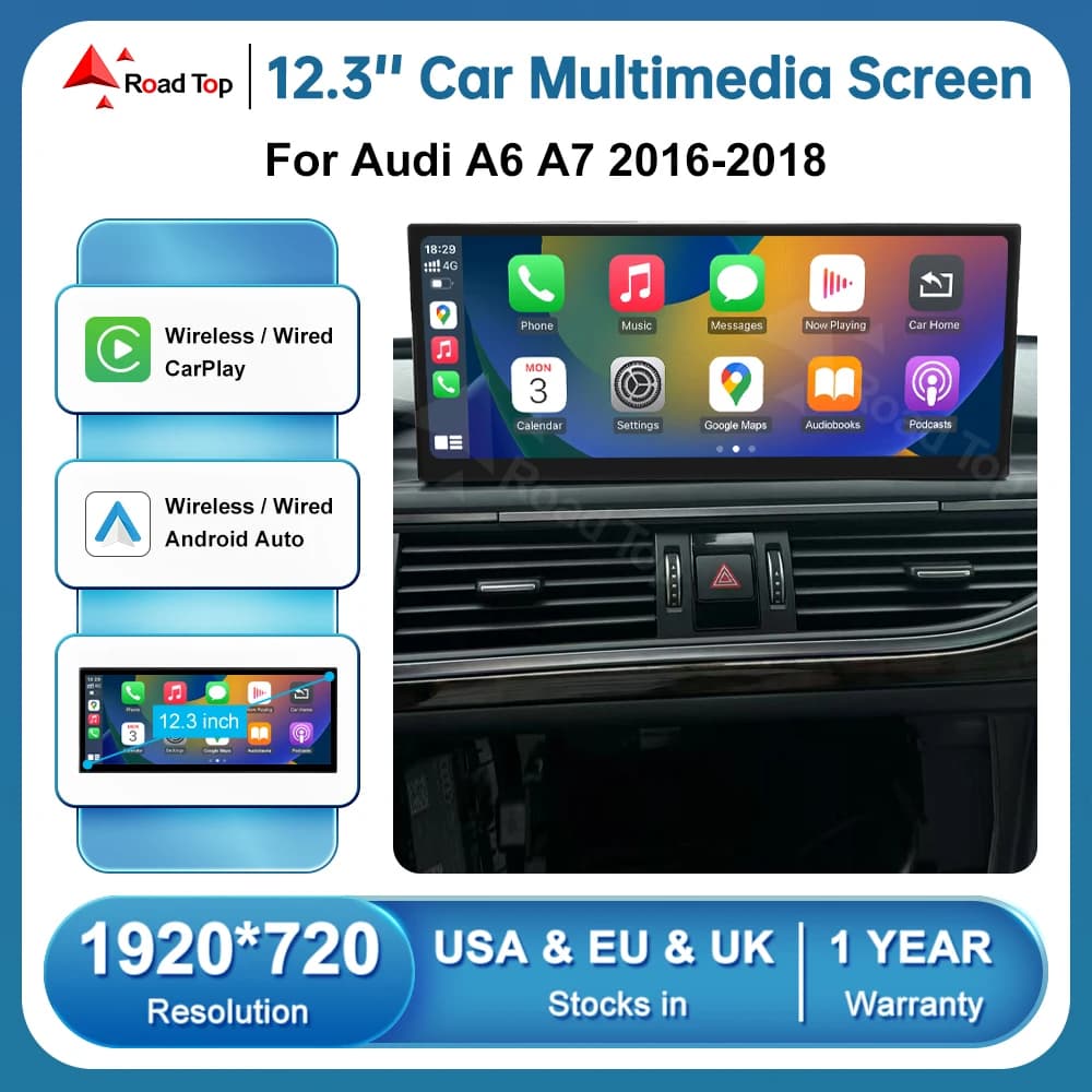 RoadTop Linux Schermo Wireless Carplay Autoradio Display Multimediale Per Audi A6 A7 2016-2018 Con Android Auto Airplay Autolink