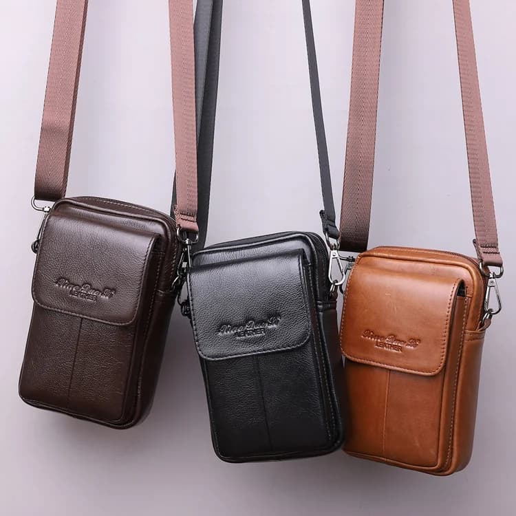 Borsa a tracolla a tracolla da 7 pollici da uomo in pelle marsupio per cellulare con cintura marsupio multifunzionale borsa per cellulare mucca
