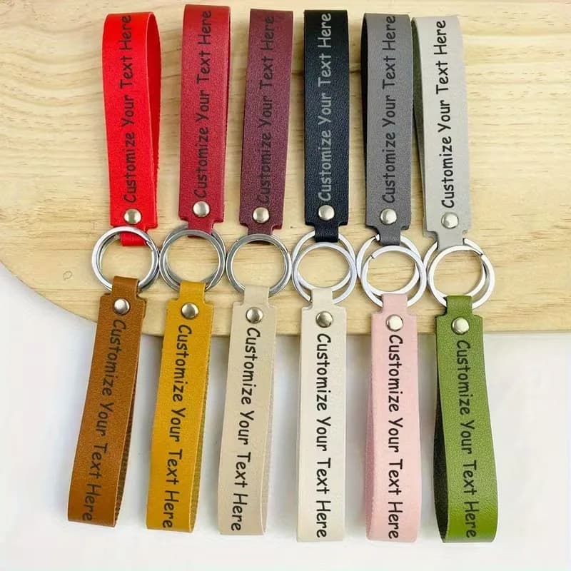 Custom Faux Leather Keychain Laser Engraving Keychain Kit with Key Rings, Anti-Lost Tags for Party Gifts Birthday Gift