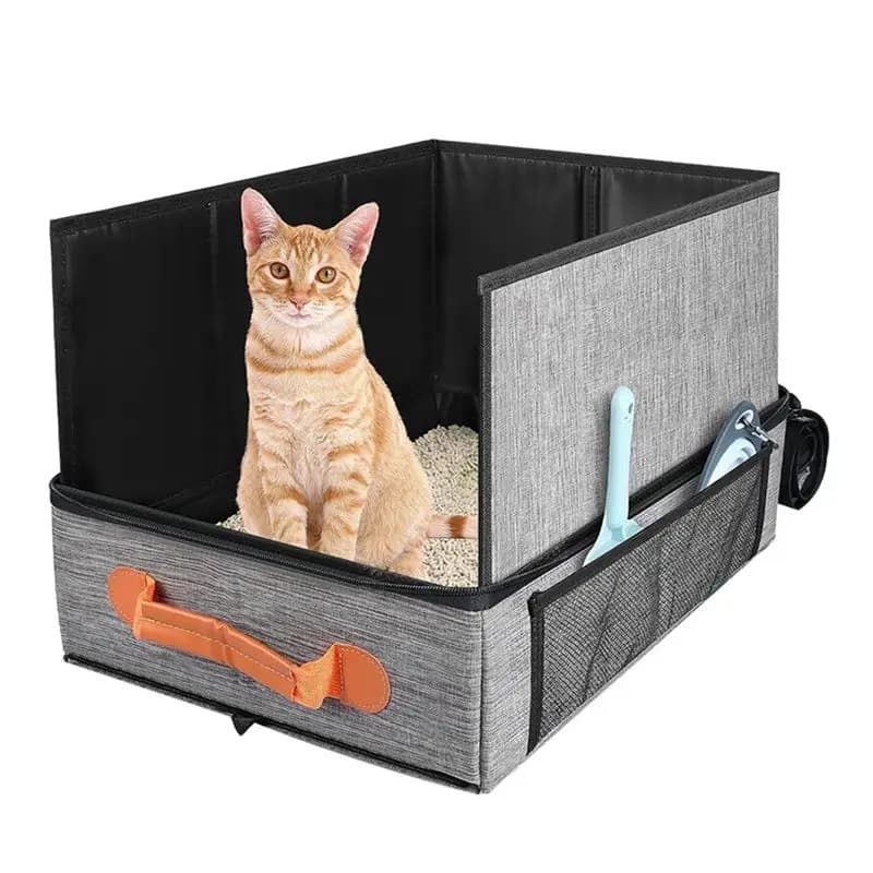 A24F-Travel Litter Box For Cats, Fold Cat Litter Box With Lid, Portable Cat Box With Zipper & Hard Bottom
