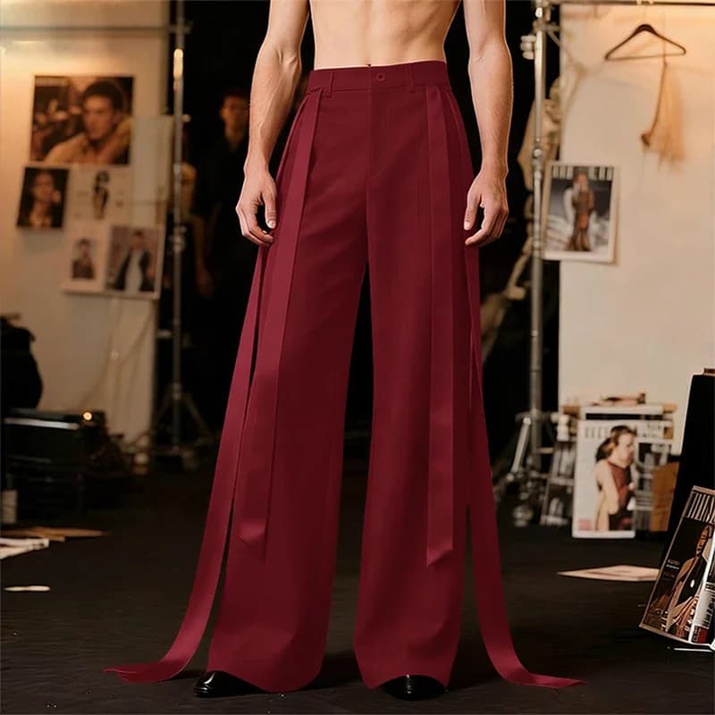 INCERUN Men Pants Solid Color Joggers Button Casual Wide Leg Trousers For Man With Belt Streetwear Baggy 2026 Fashion Pantalones