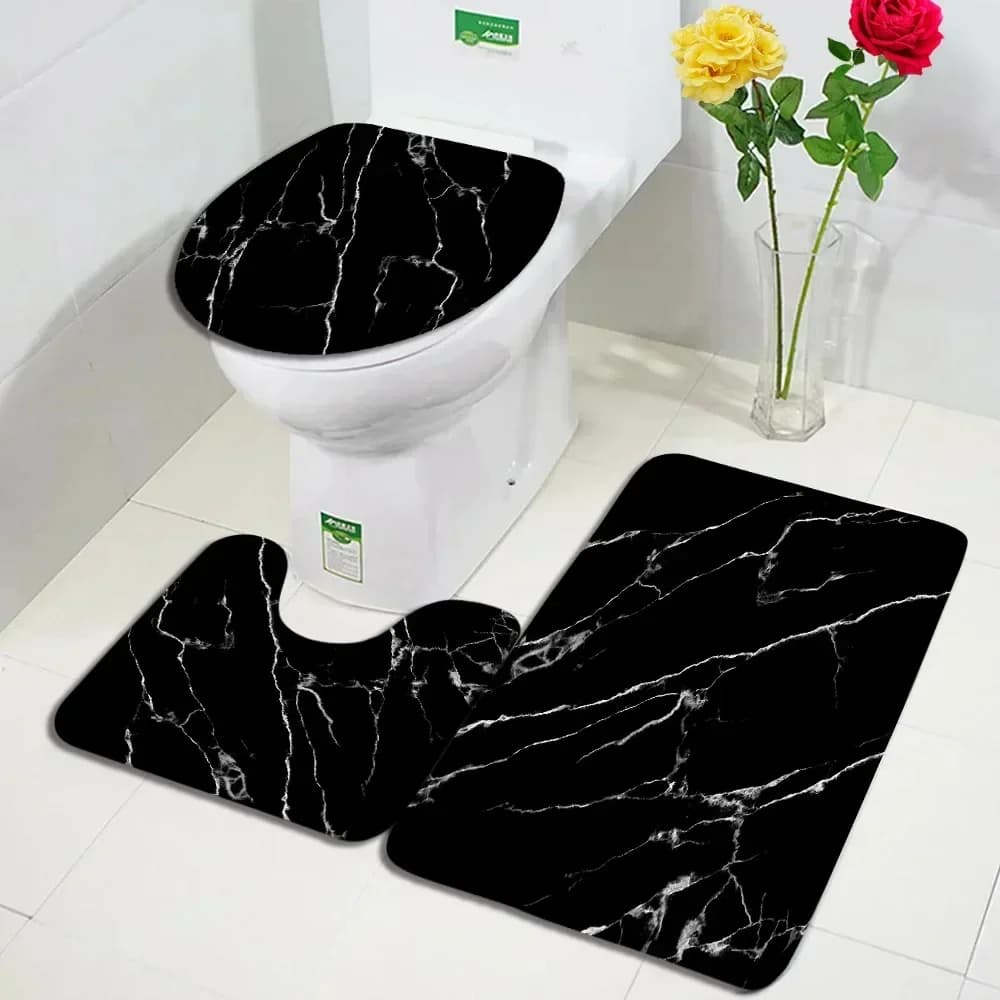 Set di tappetini da bagno in marmo bianco nero astratto Texture geometrica creativa Tappeto moderno Decorazioni per il bagno di casa Tappeti antiscivolo Copriwater