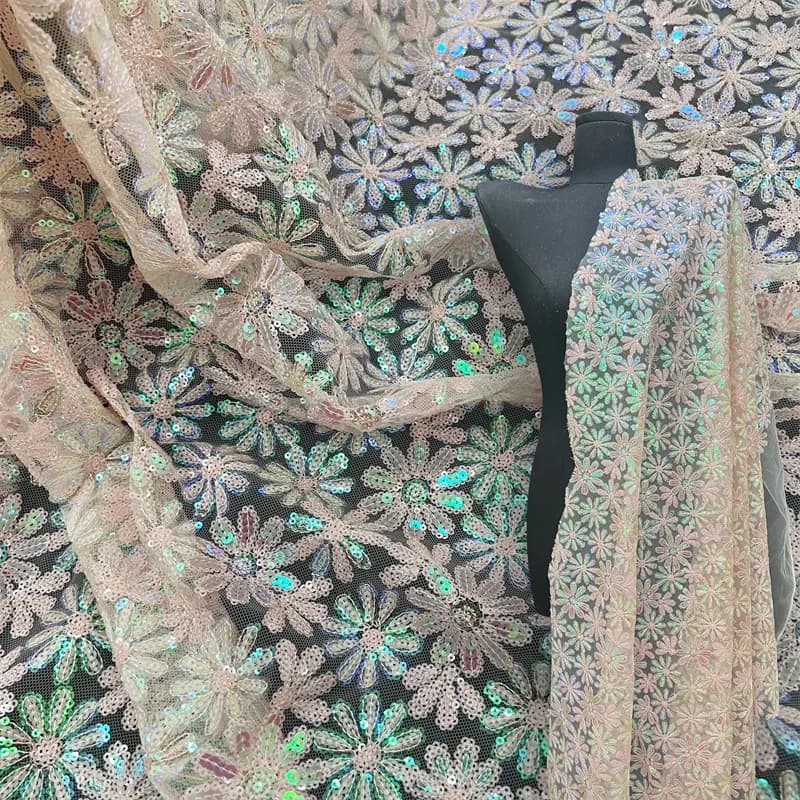 2 Yds 130cm Wide New Arrival Purple Floral Embroidered Tulle Lace Sequins Fabric for Wedding Dresses & Bridal Gown F018