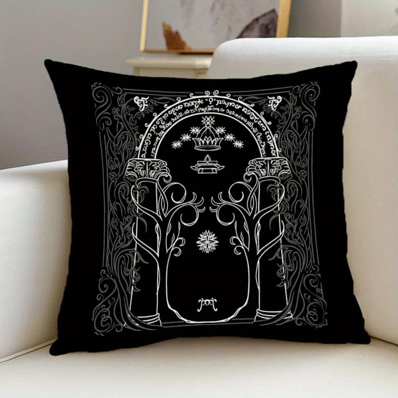 1 federa per cuscino Il Signore degli Anelli Porta di Durin, in poliestere con stampa 2D fronte-retro, federa decorativa con arte elfica LOTR