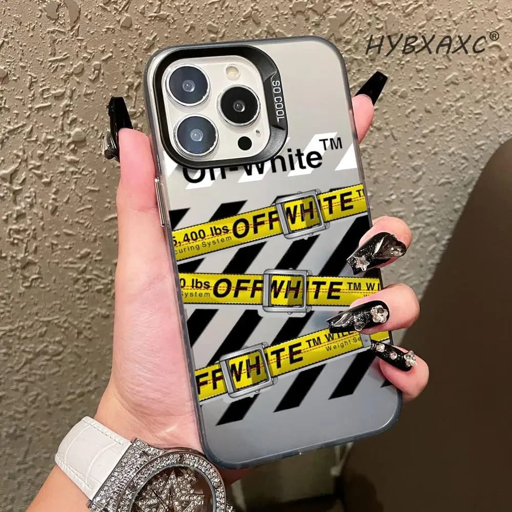 Custodia per telefono O-OFF-WHITE x Virgil Abloh per iPhone 17 16 15 Pro MAX 14 13 12 16e 15Pro Plus, Cover IMD Silver Shell 17Air
