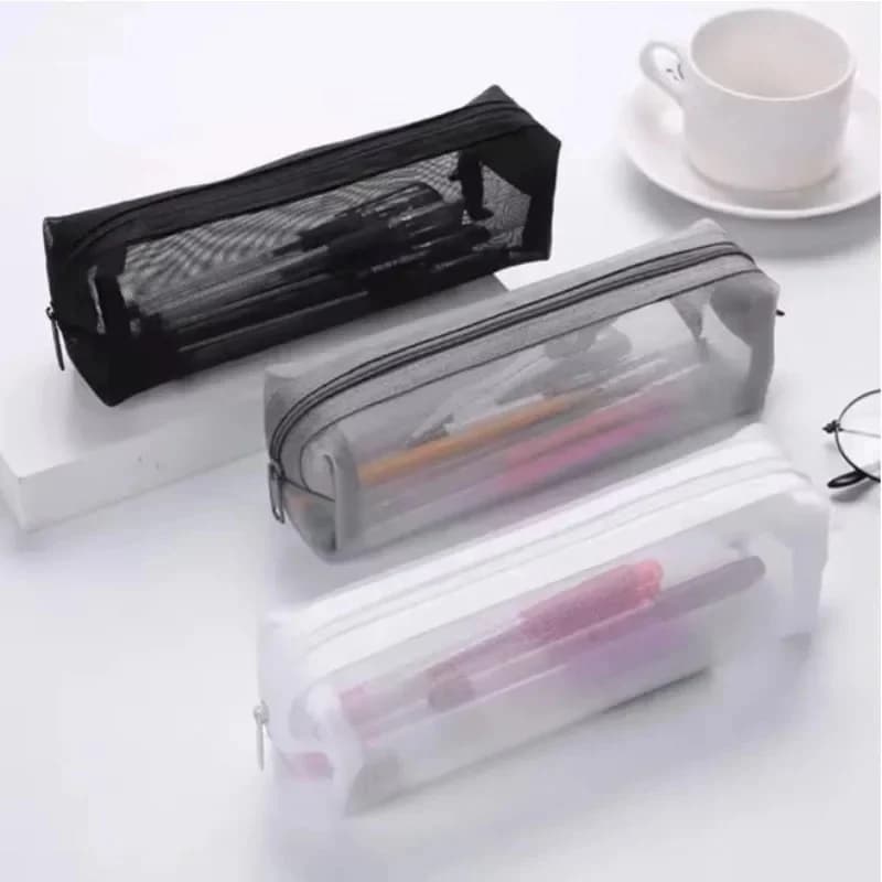 Mesh Pencil Case Transparent Pens Pouch Cute Simple Aesthetic Bag Organizer Office School Supplies for Student Stationery