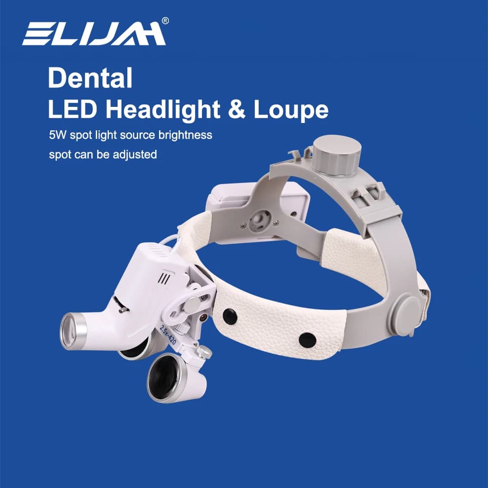 ELIJAH 2.5/3.5X Lenti di ingrandimento dentali binoculari 5W LED regolabile Faro di messa a fuoco Lente d'ingrandimento chirurgica Attrezzature da laboratorio per odontoiatria