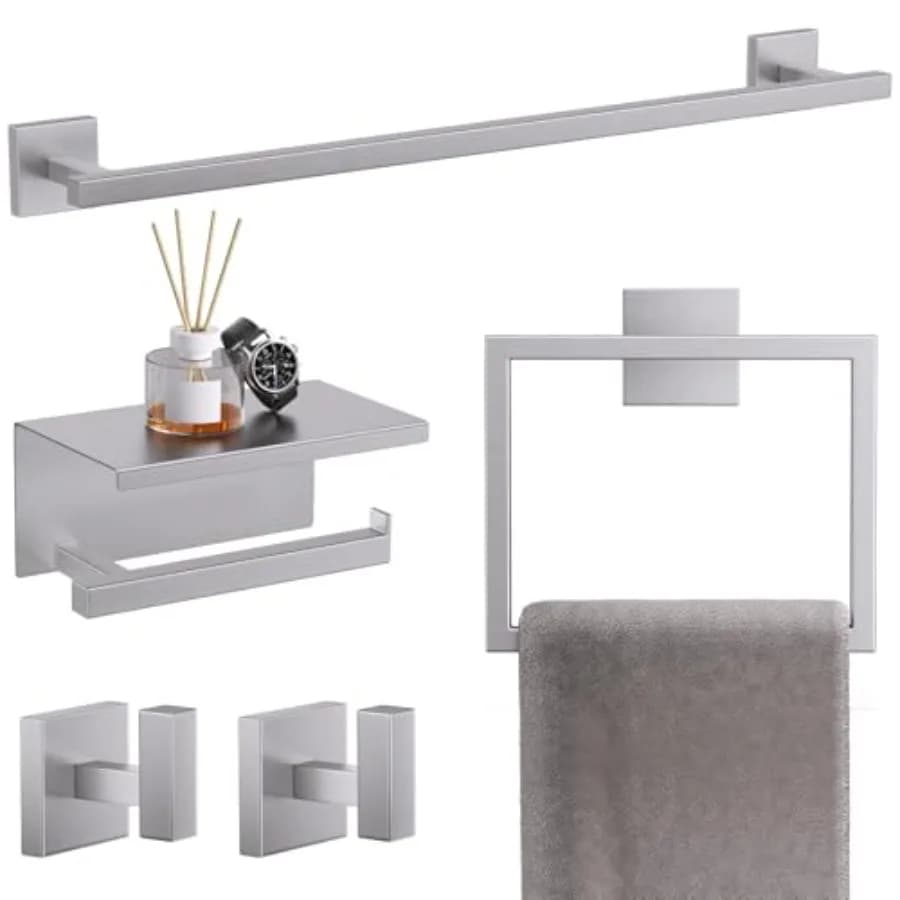 Accessori per il Bagno: Portasciugamani da Parete in Acciaio Inox SUS304 da 23,6 Pollici con Portarotolo Quadrato e Mensola