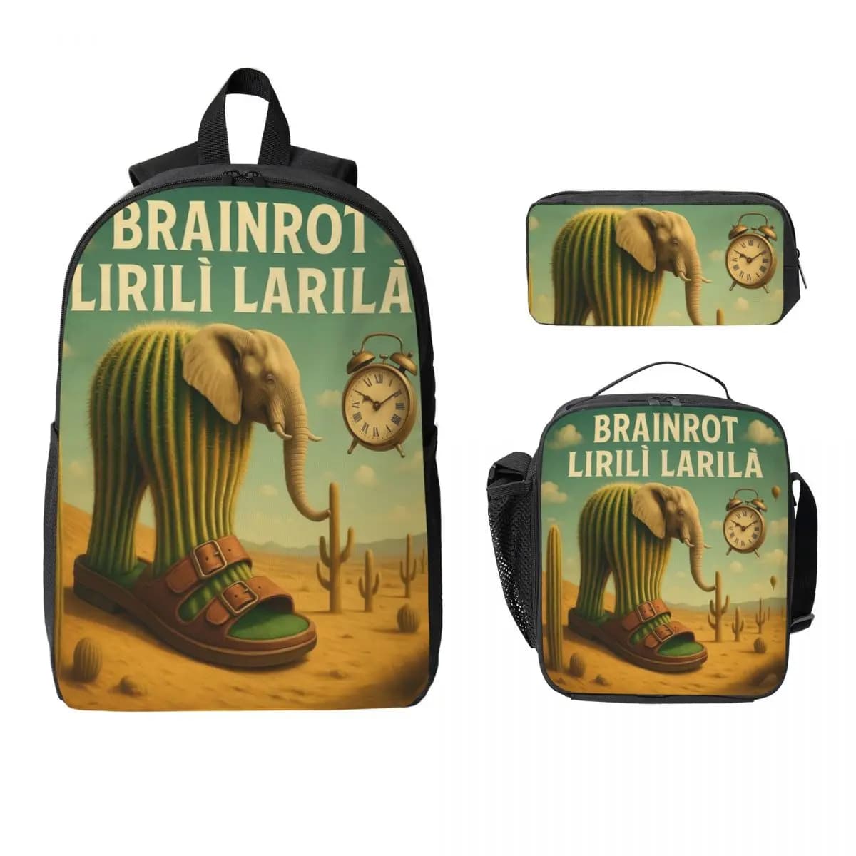 Italian Brainrot Lirili Larila Zaino per bambini Lunch Box Pen Borse per ragazzi Ragazze Zaini per asilo Borsa da scuola Bookbag Set