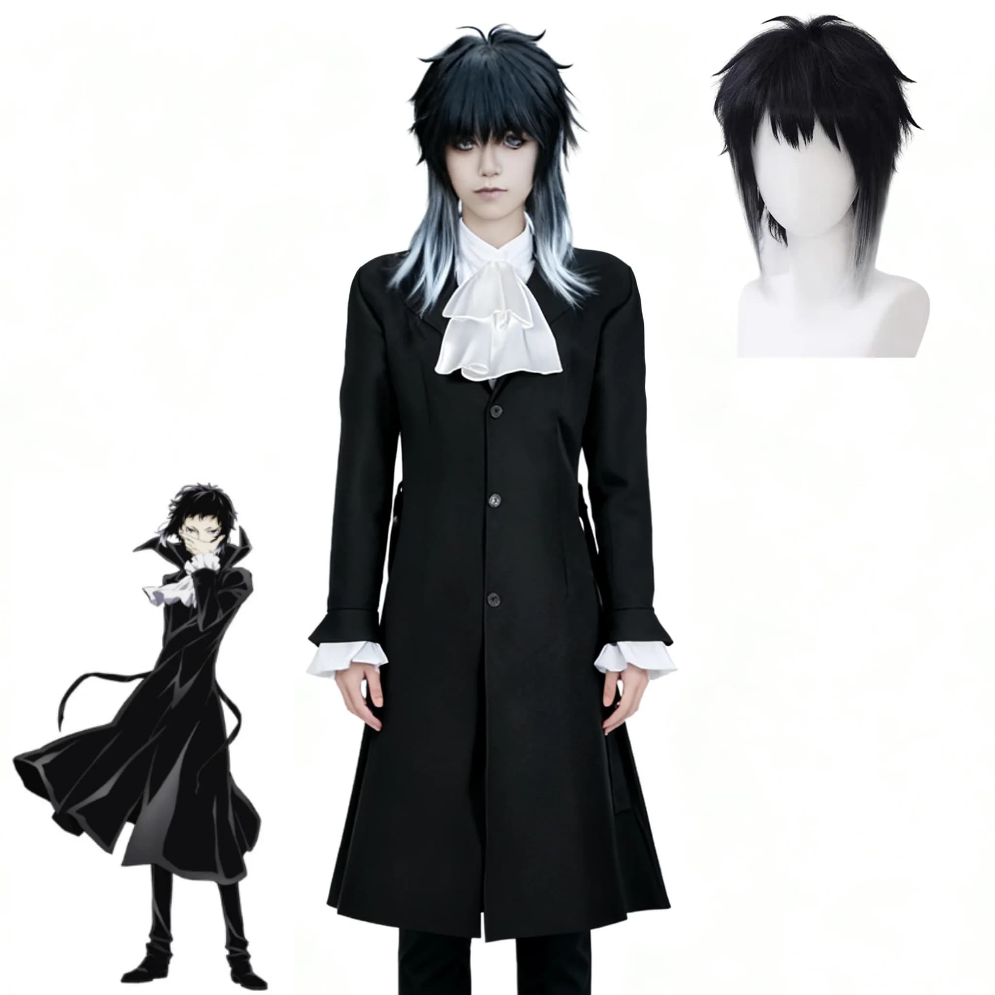 Anime Bungo Stray Dogs Akutagawa Ryunosuke Costume Cosplay Shirt Vest Pants Coat Set Full Set Halloween Christmas Party Dresses