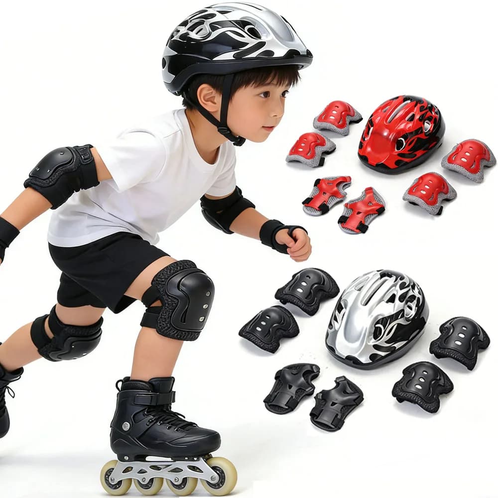 7 pcs set of knee pads for children helmet set of safety helmets for cycling bicycle set of protective equipment sports protective supply