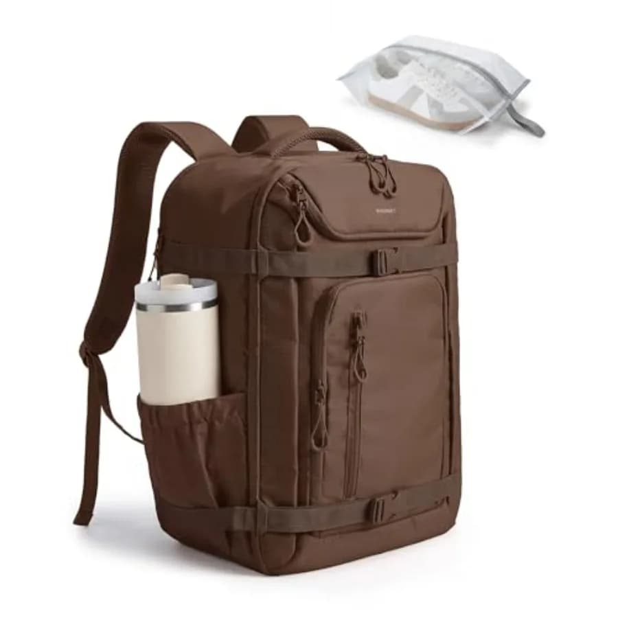 Zaino da viaggio da 40 litri per donna e uomo, adatto a laptop da 17 pollici, zaino da cabina approvato dalle compagnie aeree con tasca impermeabile e scomparto per scarpe, W