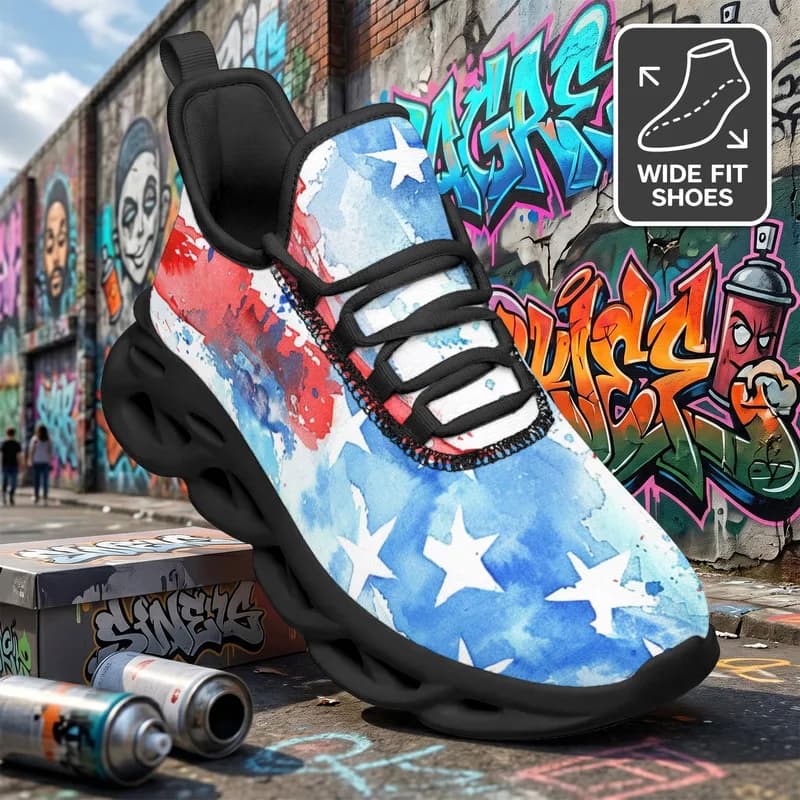 Ladies Men's Wide-Fit Breathable Sports Shoes Running Shoes- Low-top cushioned sole with stars/Splatter Ink Print Training Shoes
