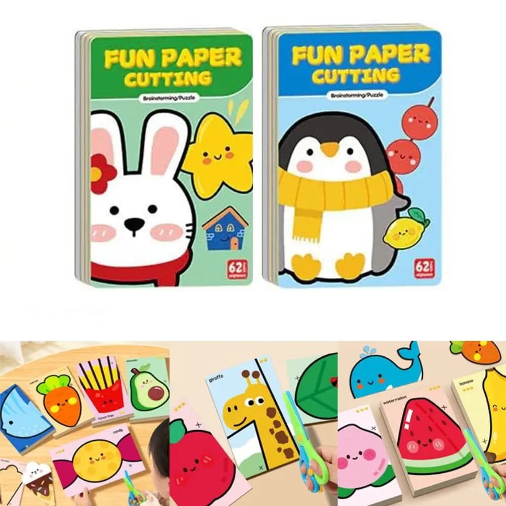 Safety Children Paper Cuttings Kits Development with Tool Art Craft Scrapbooking Training Kids Preschool Cutting Practice