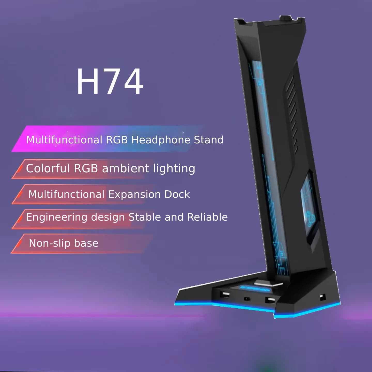 NEW H74 RGB Headphone Stand Gaming Headset Holder with USB Hub Anti-Slip Base And LED Light for PC Gamers Desktop Organizer