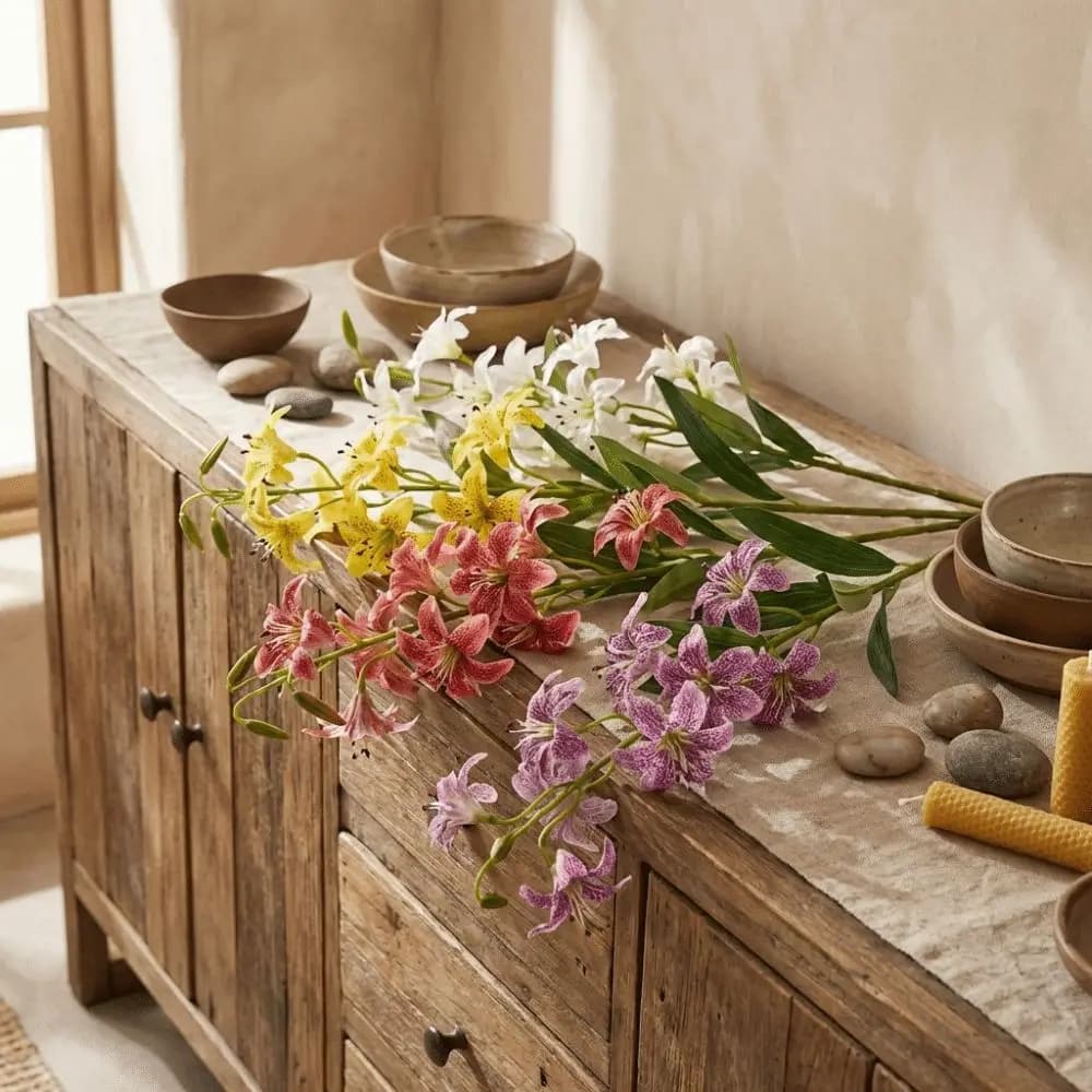 Ramo di Fiori Artificiali in Plastica, Piante Verdi Realistiche, Fiori Finti Fatti a Mano, Composizioni Floreali Real Touch per Tavolo da Soggiorno