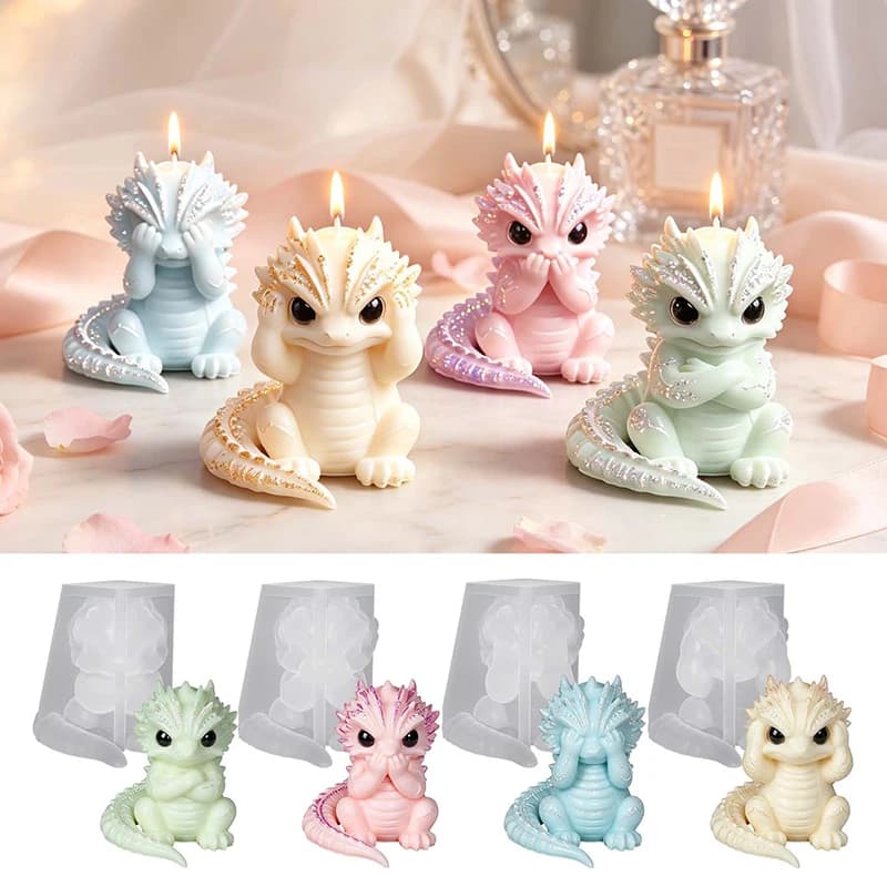 4 Style Cute Little Dragon Silicone Mold DIY Cartoon Dragon Handmade Aromatherapy Candle Concrete Gypsum Epoxy Resin Making Mold