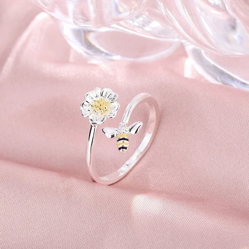 Hot selling new 925 sterling silver fashionable flower bee opening ring sweet and exquisite countryside style accessory JZ260