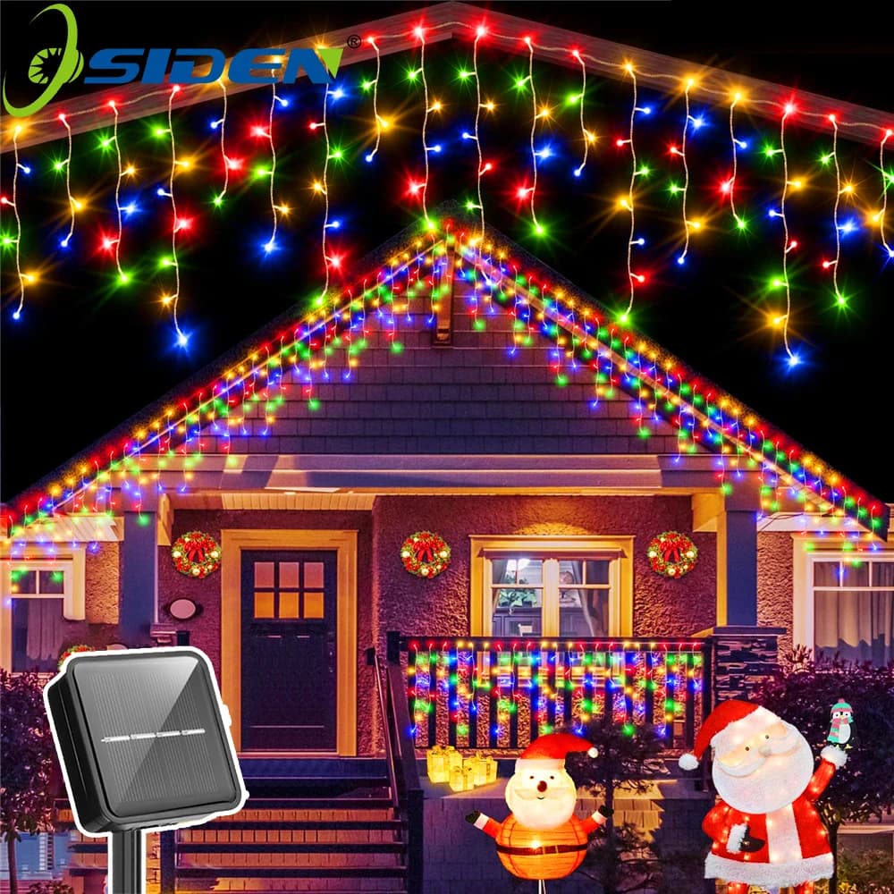 Decorazione per grondaia esterna 7.5M 160Led Luci solari per ghiaccioli 8 modalità di illuminazione Luci natalizie per feste di Halloween di Natale