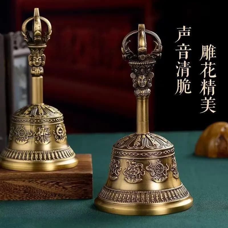 Tibet Tibetan Five-strand Vajra instrument hand-cranked taoist large bell Statue Ornament Desktop Decor Figurines
