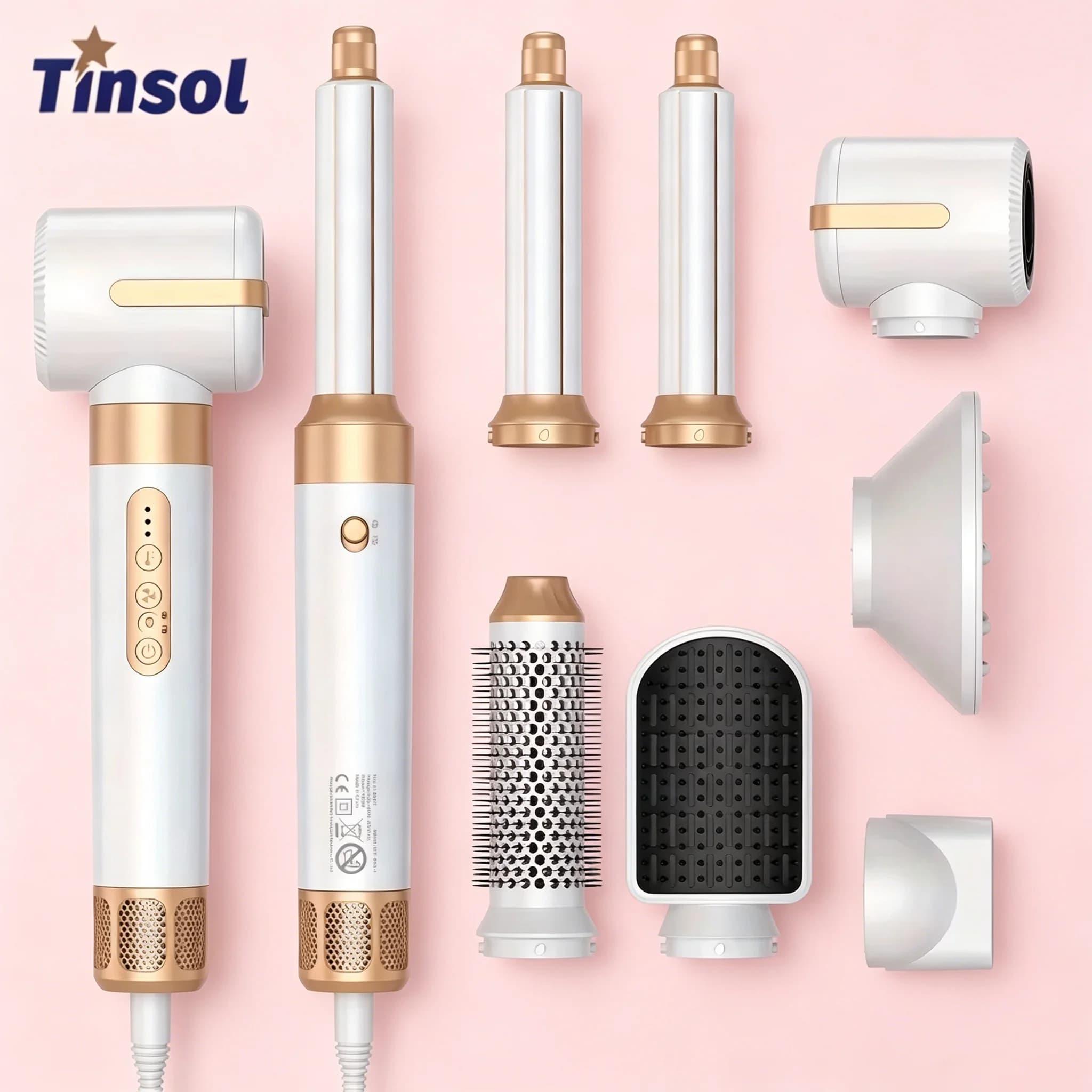Tinsol 7 in 1 Hair Dryer Brushless High Speed Hair Dryer With Diffuser Ion Hair Hairstyle Combo