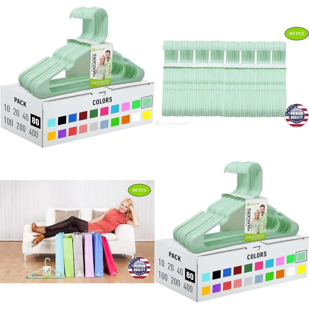 Set di 80 Appendiabiti in Plastica Verde Menta per Abbigliamento Adulti: Ideali per Camicie, Bluse, T-Shirt, Vestiti e Completi