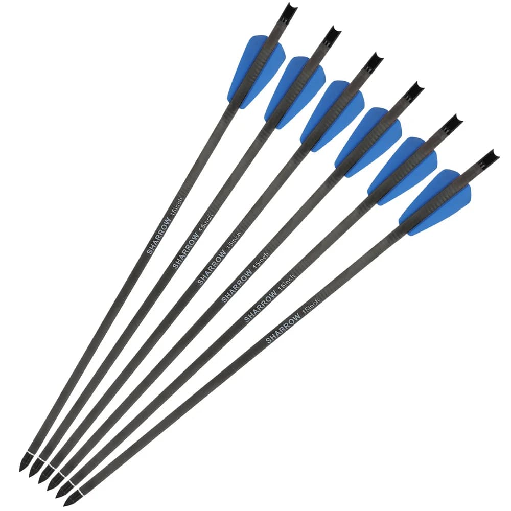 6/12 Pezzi Frecce per Balestra 7.5"/15\" in Carbonio Puro, Diametro Interno 6.2mm, Diametro Esterno 7.4mm, Punta 100 Grani, per Caccia con Arco, Tiro con l'Arco, Bersaglio