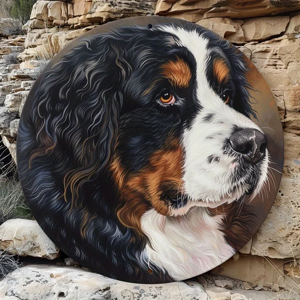 1pc Round Aluminum Wall Art - Bernese Mountain Dog Portrait, Versatile Country Decor for Wedding, Bridal Shower, Birthday, Bache